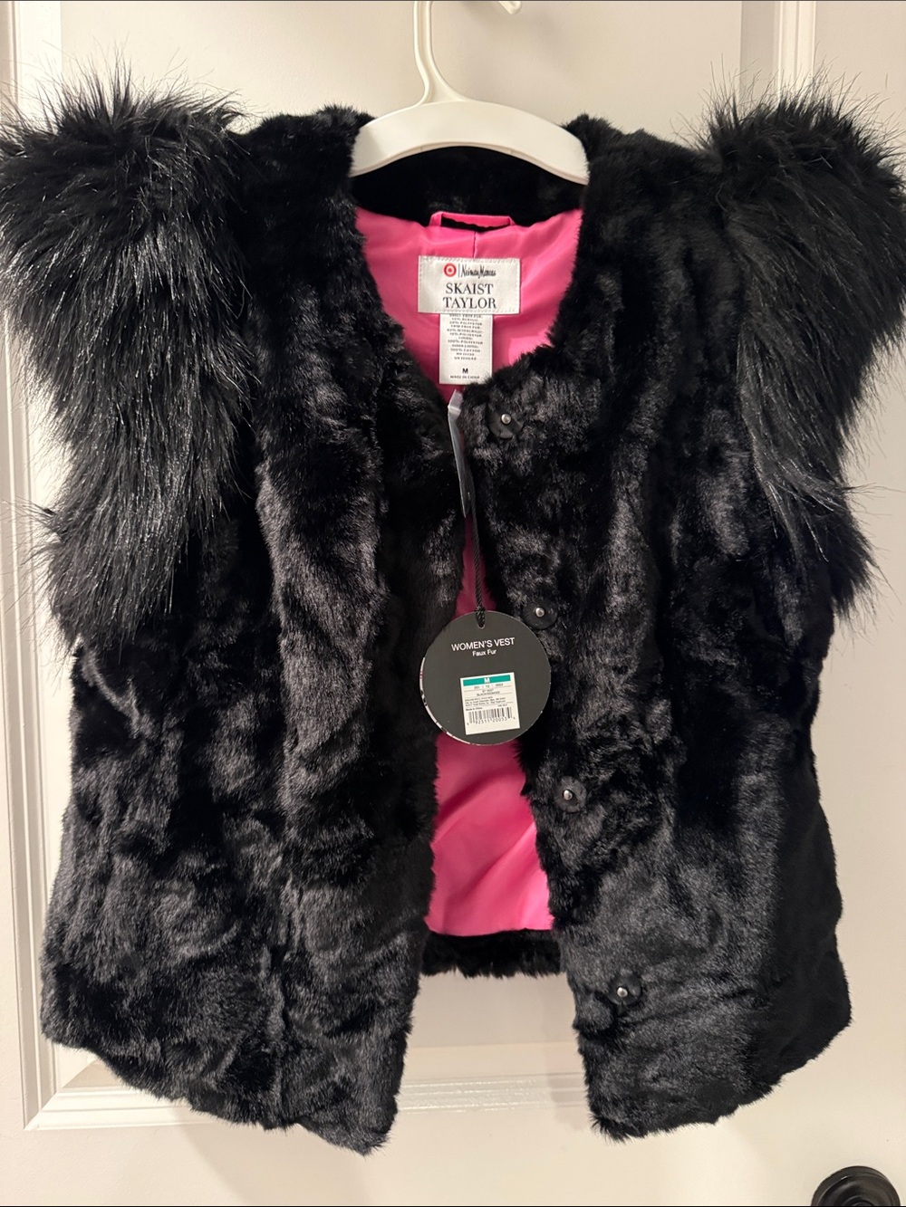 Skaist Taylor Black Faux Fur Women’s ' Vest with Satin Pink Lining